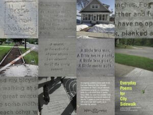 Collage of 12 images of city sidewalk poems in Saint Paul, MN.