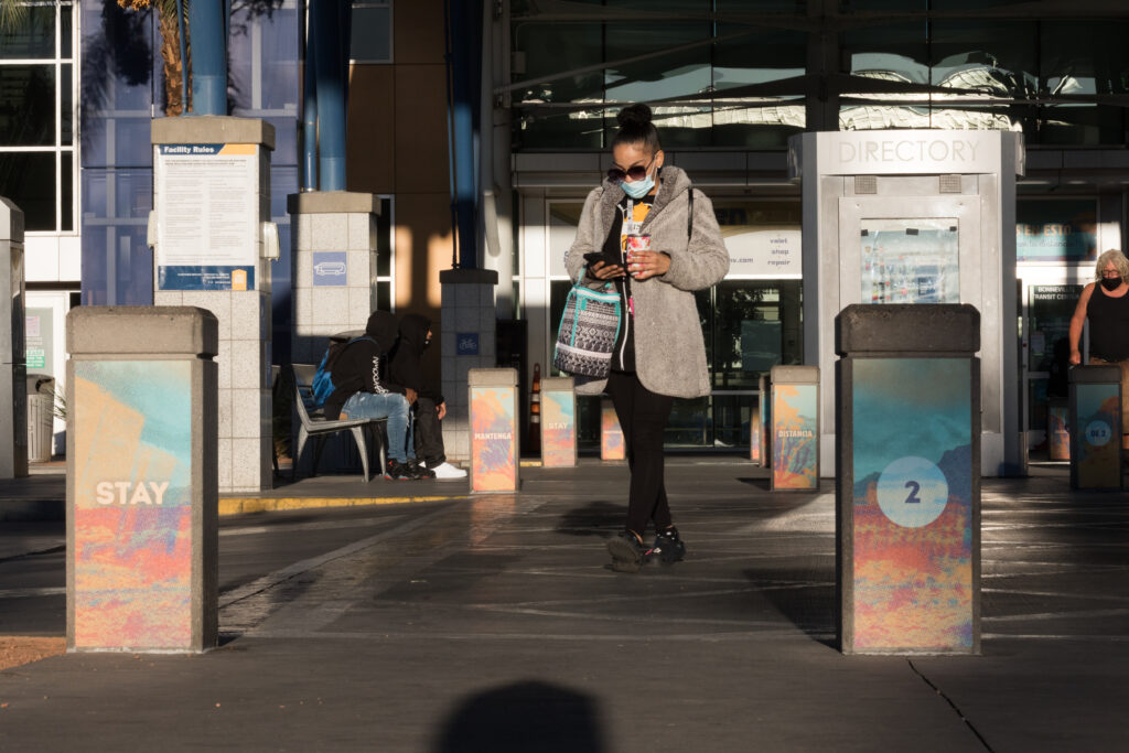 Image of a person walking out of Bonneville Transit Center.