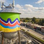 Aerial view of the Broad Avenue water tower in Memphis, Tennessee