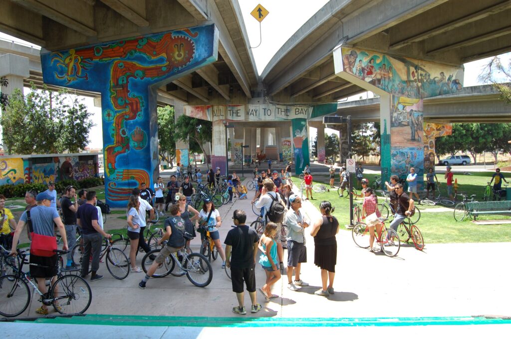 Image of Chinaco Park where you can see the murals painted underneath the highway.